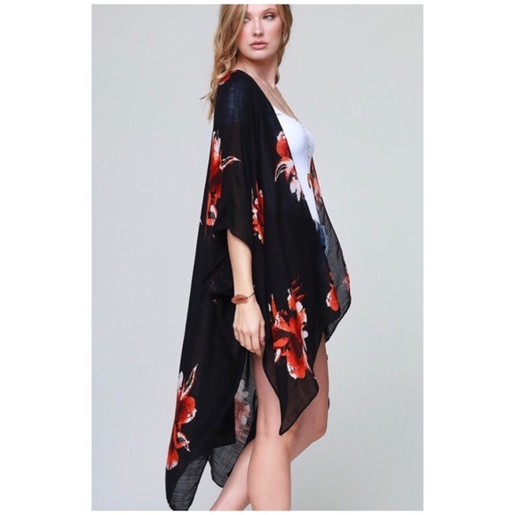 SOLD OUT Black Floral Open Shawl Wrap Top - Picture 4 of 5